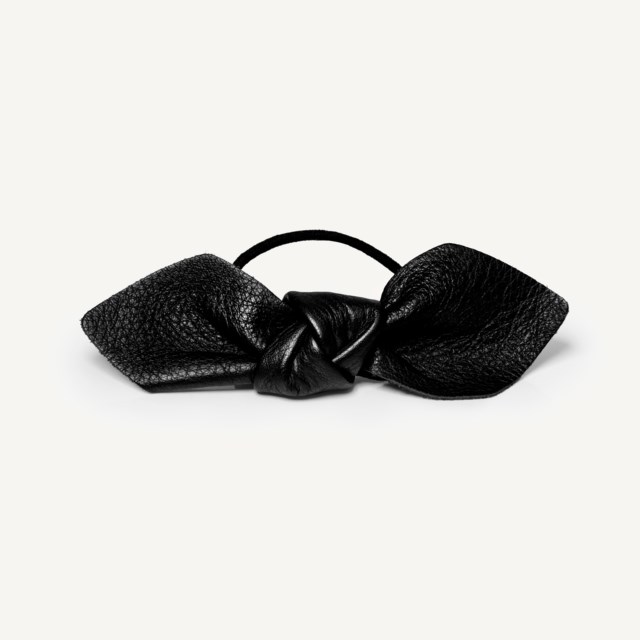 Leather Bow Big Hair Tie Black