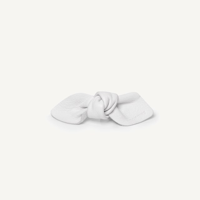 Leather Bow Small On Hair Clip White