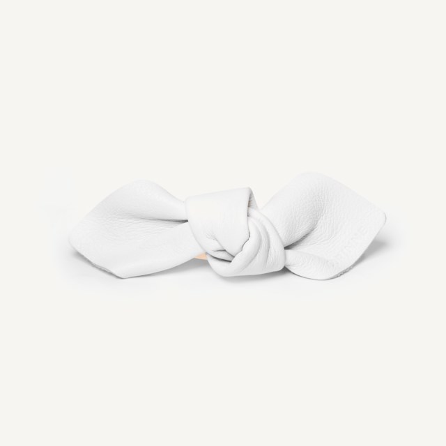 Leather Bow Big On Hair Clip White