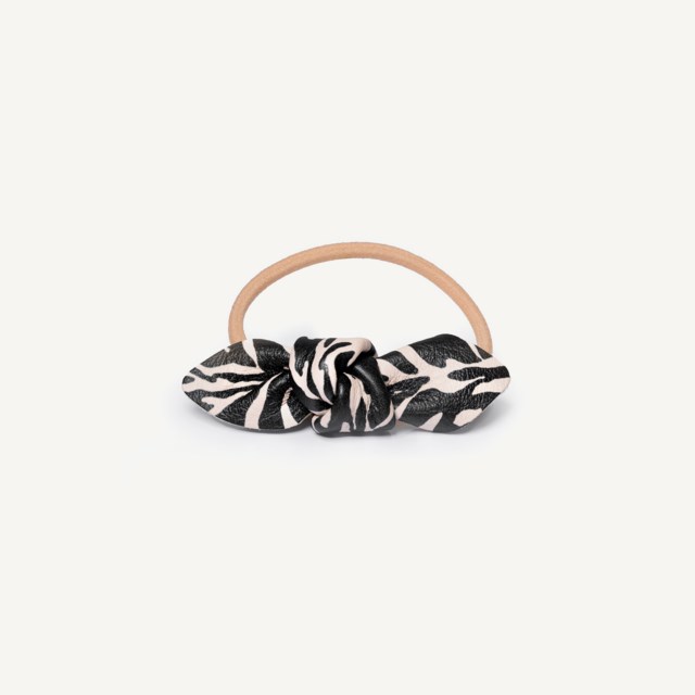 Leather Bow Small Hair Tie Zebra